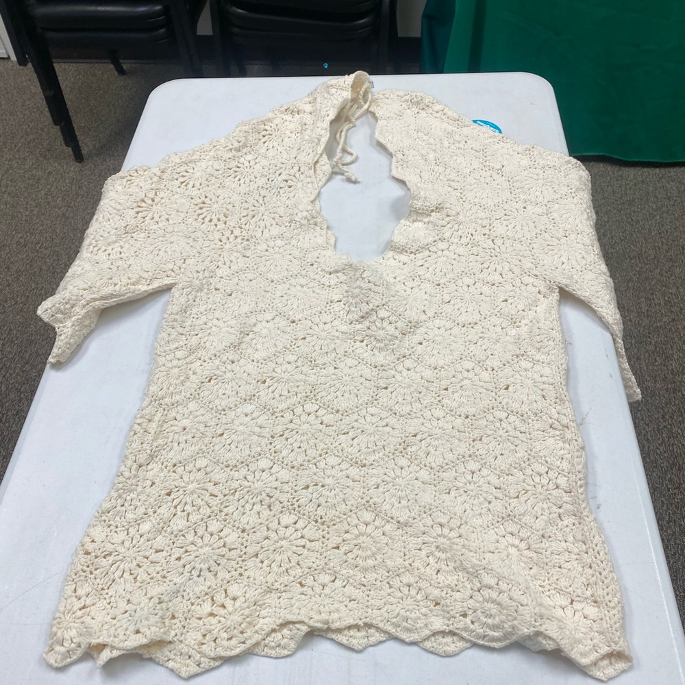 Elegant Cream Crochet Swim Coverup